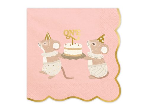 Rózsaszín egér mintás 2 rétegű szalvéta 33x33 cm, 12 db