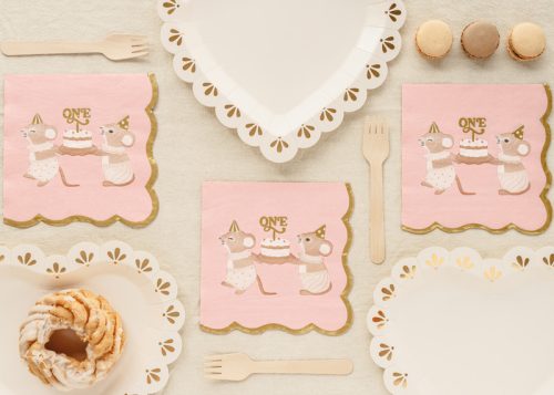 Rózsaszín egér mintás 2 rétegű szalvéta 33x33 cm, 12 db