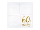 Szalvéta 60. születésnapra, fehér, 33x33 cm (1 db / 20 db)