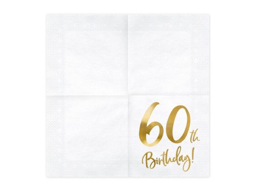Szalvéta 60. születésnapra, fehér, 33x33 cm (1 db / 20 db)