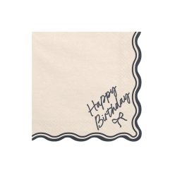   Happy Birthday írásos bézs-fekete papírszalvéta, 33x33 cm, 12 db
