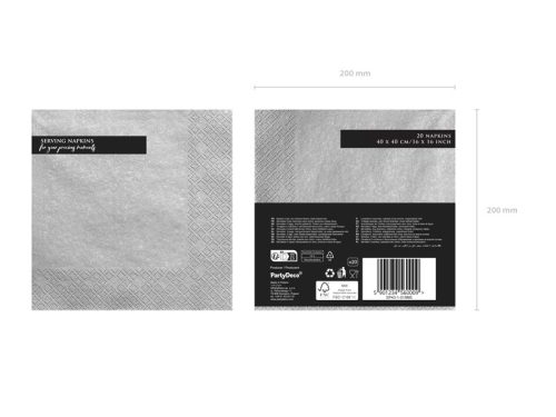 Szalvéta, 3 rétegű, ezüst metál, 40x40cm (1 db / 20 db.)