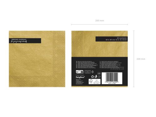 Szalvéta, 3 rétegű, arany metál, 40x40cm (1 db / 20 db.)
