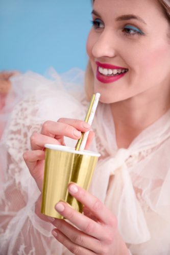 Papírszívószálak, arany, 19,5 cm (1 pkt / 10 db.)