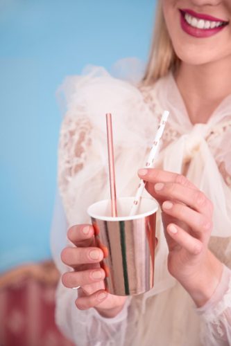 Papírszívószálak, világos rózsaszín arany, 19,5 cm (1 db / 10 db)