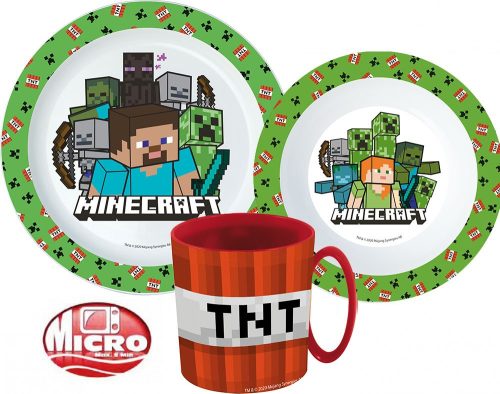 Minecraft étkészlet, micro műanyag szett bögrével 350 ml