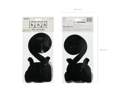 Születésnapi örvények 18. születésnapra masnikkal, fekete, 50 cm (1 pkt / 5 db.)