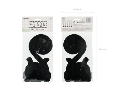 Születésnapi örvények 40. születésnapra masnikkal, fekete, 50 cm (1 pkt / 5 db.)