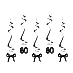   Születésnapi örvények 60. születésnapra masnikkal, fekete, 50 cm (1 pkt / 5 db.)