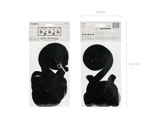 Születésnapi örvények 60. születésnapra masnikkal, fekete, 50 cm (1 pkt / 5 db.)