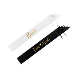   Bride to be and Bride sashes, black and white (1 pkt / 6 pc.)