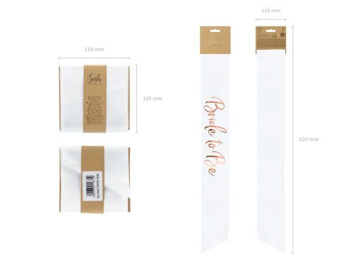 Bride to be rosegold felirattal fehér lánybúcsús vállszalag