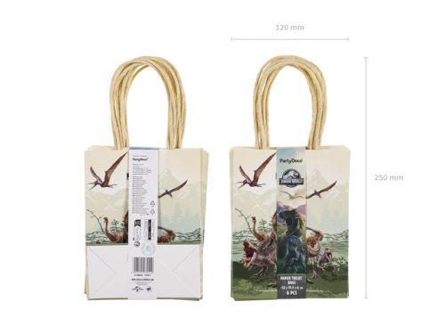 Jurassic World papír ajándéktasak, 12x15,5x6 cm, 6 db-os készlet