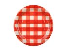 Piros-korall-tejszín kockás papírtányérok, 27 cm, 6 db