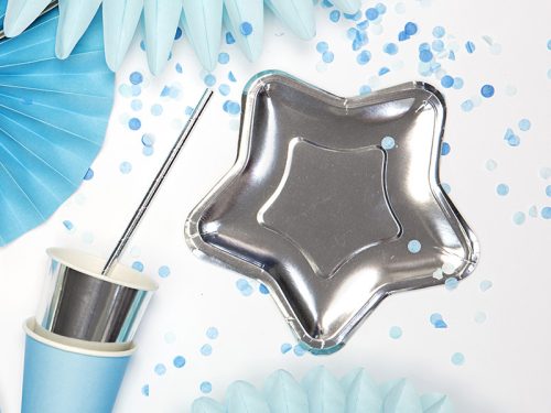 Papírtányérok csillag, ezüst, 18cm (1 db / 6 db.)