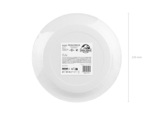 Jurassic World papírtányérok, 23 cm, vegyes színek, 6 darabos csomag