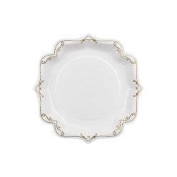 Fehér papírtányérok arany ornamentikával, 26 cm, 6 db