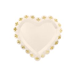 Szív alakú papír tányérok krém-arany, 26x24,5 cm, 6 db