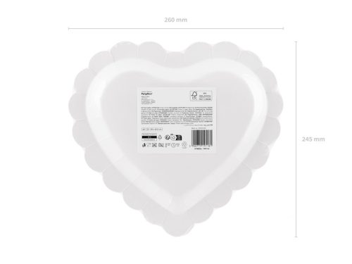 Szív alakú papír tányérok krém-arany, 26x24,5 cm, 6 db