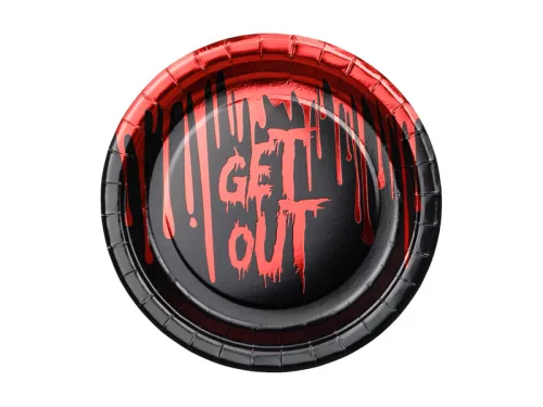 Papírtányér "Get Out", 18 cm, fekete-piros (6 db/csomag)