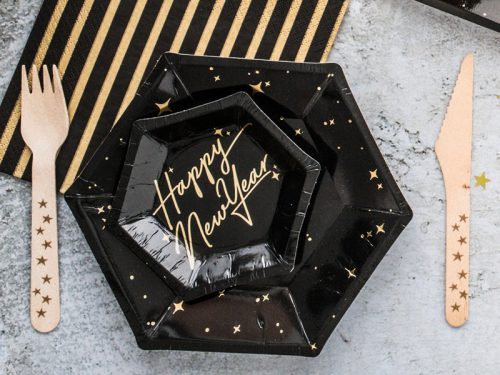 Tányérok Ünnepeljünk, fekete, 20 cm (1 pkt / 6 db.)