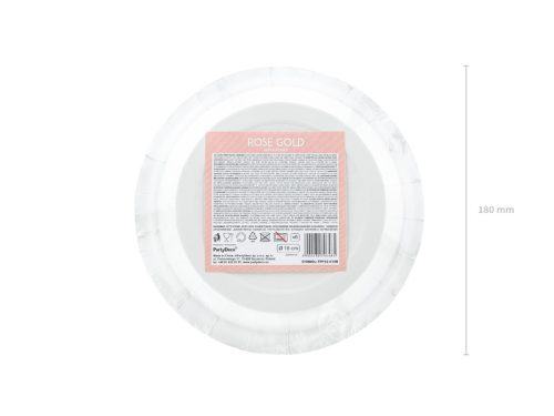 Kerek papírtányérok, rózsaszín arany, 18cm (1 pkt / 6 db.)