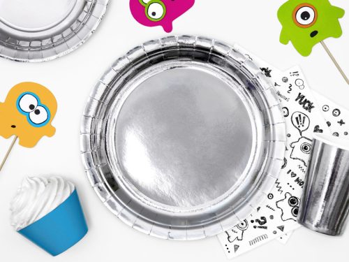 Kerek tányérok, ezüst, 23cm (1 pkt / 6 db.)