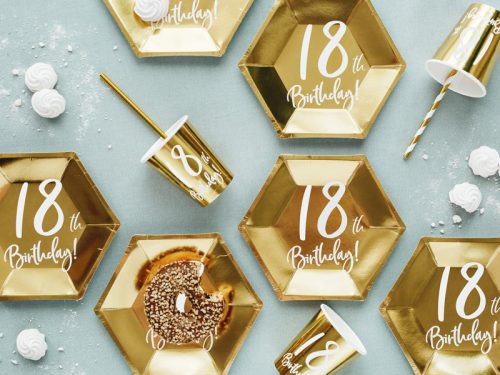 18. születésnapi tányérok, arany, 20 cm (1 pkt / 6 db.)