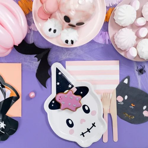 Papírtányérok Koponya, 18x27 cm, mix (1 pkt / 6 db.)