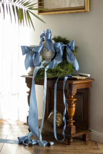 Szatén szalag, ködkék, 100mm/25m