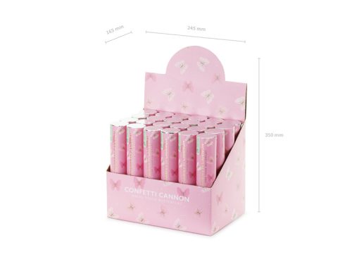 Confetti cannon, pink butterflies, 20cm