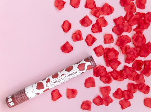 Konfetti ágyú rózsaszirmokkal, mélyvörös, 40cm