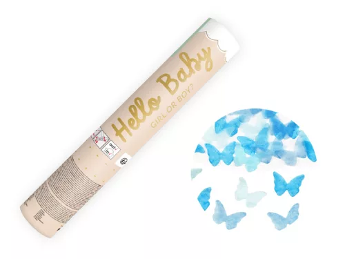 Confetti cannon, blue butterflies, 20cm