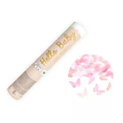 Confetti cannon, pink butterflies, 20cm