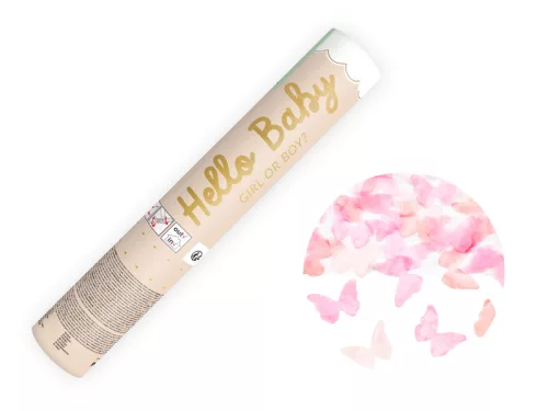 Confetti cannon, pink butterflies, 20cm