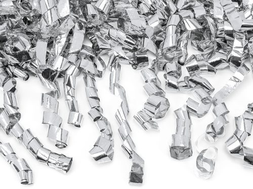 Konfetti ágyú szalagokkal, ezüst, 40cm