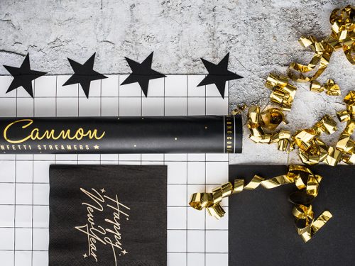 Konfetti ágyú hosszú szalagokkal, arany, 60cm