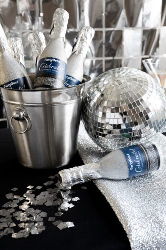 Pezsgős konfettiágyú, ezüst, 20,5 cm