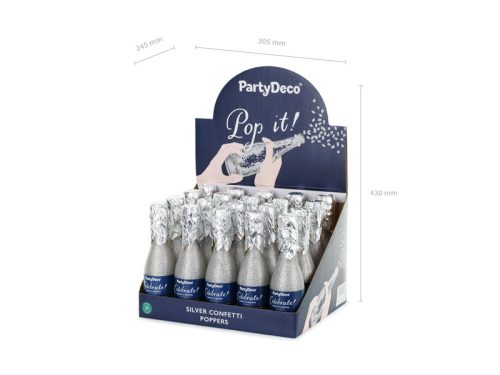 Pezsgős konfettiágyú, ezüst, 20,5 cm