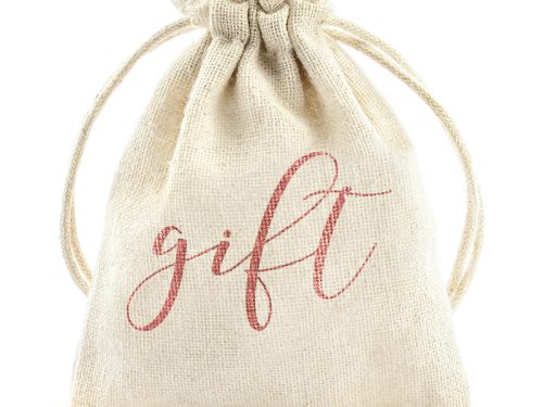 Ajándéktartó zsákvászon tasak - rosegold Gift felirattal