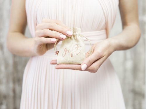 Ajándéktartó zsákvászon tasak - rosegold Gift felirattal