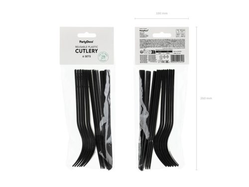 Műanyag étkészlet fekete, 12 darab, 18 cm