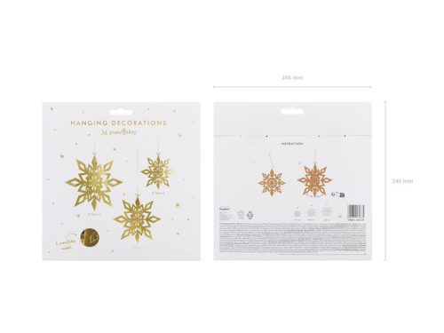 Függesztett dekoráció Hópelyhek, arany, 15-25cm (1 db / 6 db.)